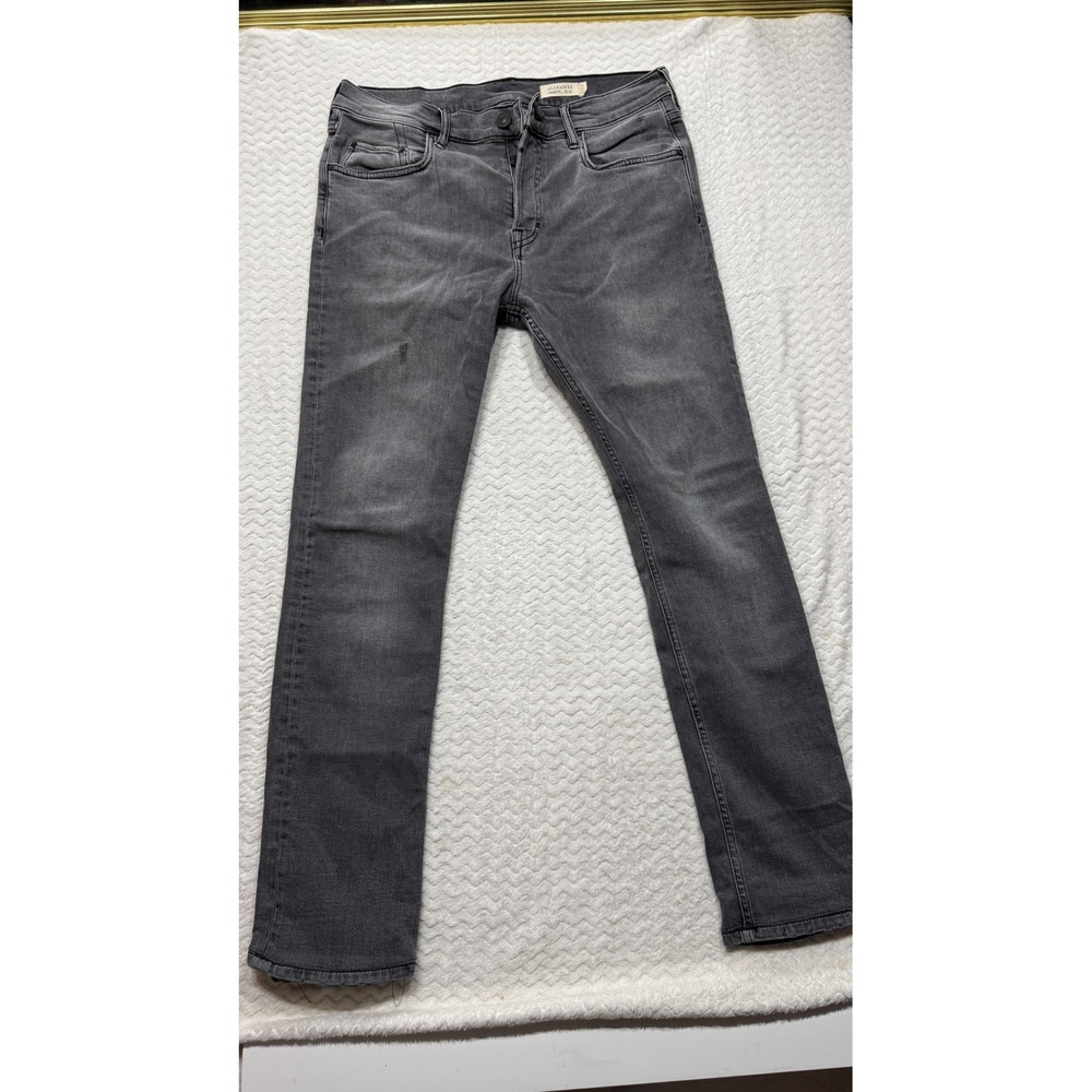 AllSaints Cigarette Slim Tapered Jeans Mens 33 Grey Faded Denim Button Fly
